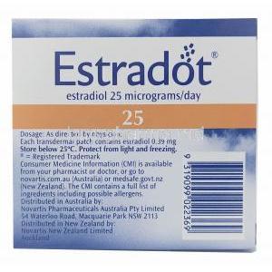 Estradot Patches, Oestradiol(Estradiol) 25mcg per 24 Hrs, Novartis, Box information, Storage