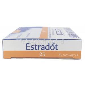 Estradot Patches, Oestradiol(Estradiol) 25mcg per 24 Hrs, Novartis, Box side view