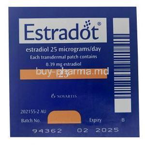 Estradot Patches, Oestradiol(Estradiol) 25mcg per 24 Hrs, Novartis, Patch