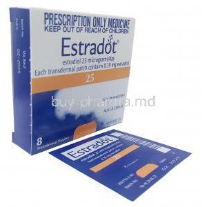 Estradot Patches, Oestradiol(Estradiol) 25mcg per 24 Hrs, Novartis, Box, Patch