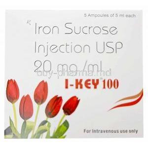 I-key Injection, Iron Sucrose 100 mg,Injection vial 5mL, Serum Institute Of India Ltd, Box front view