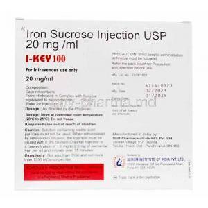 I-key Injection, Iron Sucrose 100 mg,Injection vial 5mL, Serum Institute Of India Ltd, Box information