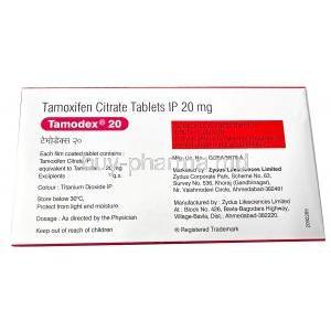 Tamodex 20, Tamoxifen Citrate 20mg, Zydus, Box information, Caution