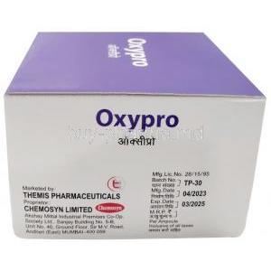 Oxypro Injection, Oxytocin 5 IU, 5 x 1mL Injection ampoule, Themis Pharmaceuticals, Box information, Mfg date, Exp date