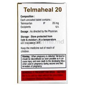 Telmaheal 20, Telmisartan 20mg, Healing Pharma India,Box information