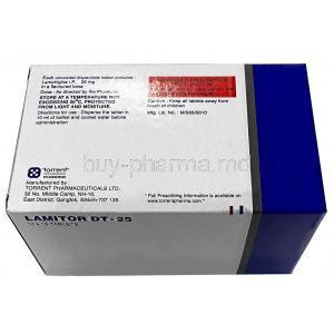 Lamitor DT 25, Lamotrigine 25mg, Torrent Pharma, Box information, Manufacturer