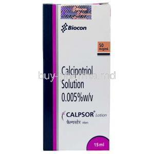 Calpsor Lotion, Calcipotriol 0.005%, Lotion 15mL, Biocon, Box back view