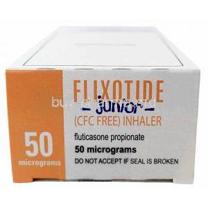 Flixotide Junior Inhaler, Fluticasone propionate 50mcg, 120MD Inhaler,GSK, Box top view