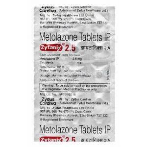 Zytanix 2.5, Metolazone 2.5mg, 15 tablets, Zydus Cadila, Sheet information, Dosage, Warning(Red wording)