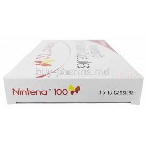 Nintena, Nintedanib 100mg, Soft Gelatin Capsule, Sun Pharmaceutical, Box side view