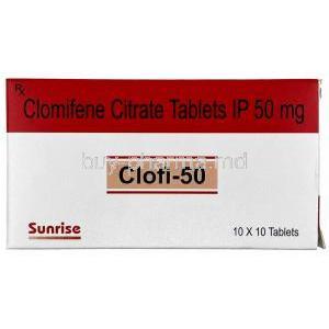 Clofi, Clomiphene 50mg, Sunrise Remedies, Box front view