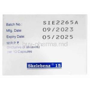 Skelebenz, Cyclobenzaprine 15 mg, Sun Pharma, Box information, Mfg date, Exp date