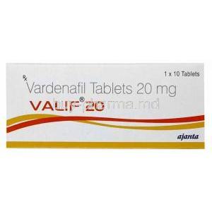 Valif, Tadalafil 20mg, Ajanta Pharma Limited, Box front view