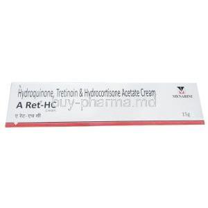A-Ret-HC Cream, Tretinoin 0.05％/ Hydroquinone 2％/ Hydrocortisone 1％, Cream 15g, Menarini India, Box front view