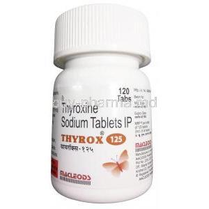 Thyrox, Levothyroxine 125mcg, 120tablets, Macleods Pharma, Bottle front view
