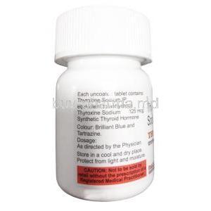 Thyrox, Levothyroxine 125mcg, 120tablets, Macleods Pharma, Bottle information, Caution