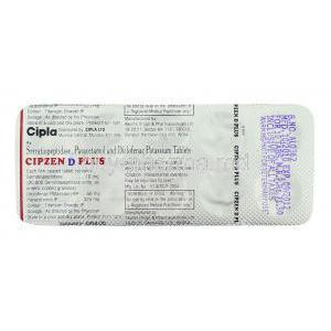 Cipzen D, Serratiopeptidase, Diclofenac sodium, Paracetamol packaging