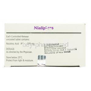 Nialip,Generic Niaspan, Niacin/ Nicotinic Acid 375 mg box information