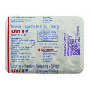 LRN 8 P, Generic Lorcam XP, Lornoxicam/  Paracetamol packaging