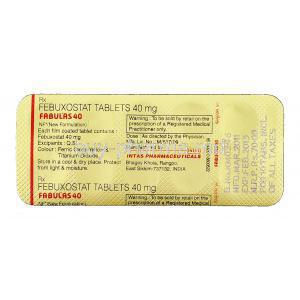Fabulas, Generic Uloric, Febuxostat 40 mg packaging