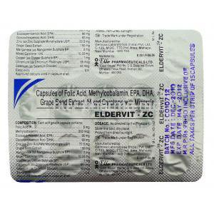 Eldervit-ZC, Folic Acid, Methylcobalamin, EPA, DHA, Grape Seed Extract, Mixed Carotene with Minerals packaging