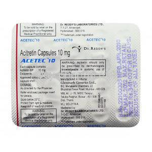 Acetec, Generic Soriatane Acitretin, Soriatane Acitretin 10 mg packaging