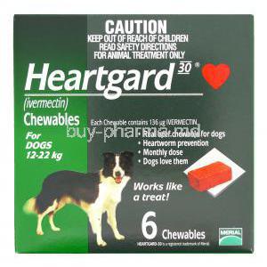 Heartgard 30 Chewable Ivermectin 136mcg for medium Dog (12-22kg)