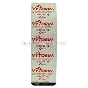 Vytorin, Ezetimibe 10 mg/ Simvastatin 20 mg packaging