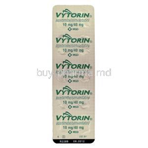 Vytorin, Ezetimibe 10 mg/ Simvastatin 40 mg packaging