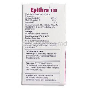 Epithra , Generic Ellence, Epirubicin  100 mg Injection box information