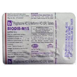 BioDib-M15, Pioglitazone/  Metformin tablet packaging