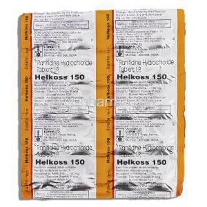 Helkoss, Generic Zantac, Ranitidine 150 mg packaging