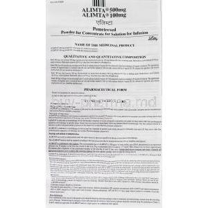 Alimta , Pemetrexed Disodium 500 mg information sheet 1