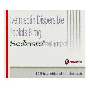 Scavista-6 DT, Generic Stromectol,  Ivermectin 6mg Tablet (Zuvista) Box