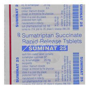 Suminat, Generic Imitrex, Sumatriptan Rapid Release 25 mg Tablet Packaging