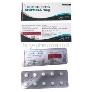 Sigpecia 1mg, Finasteride tablets, HAB Pharmaceuticals, box and blister strip