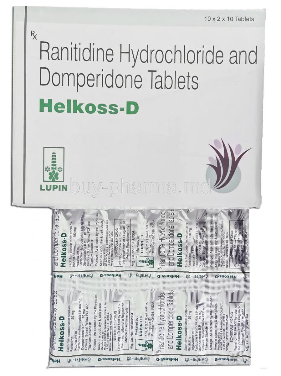 Helkoss-D, Ranitidine/ Domperidone 150 Mg/ 10 Mg Tablet (Irm Pharma)