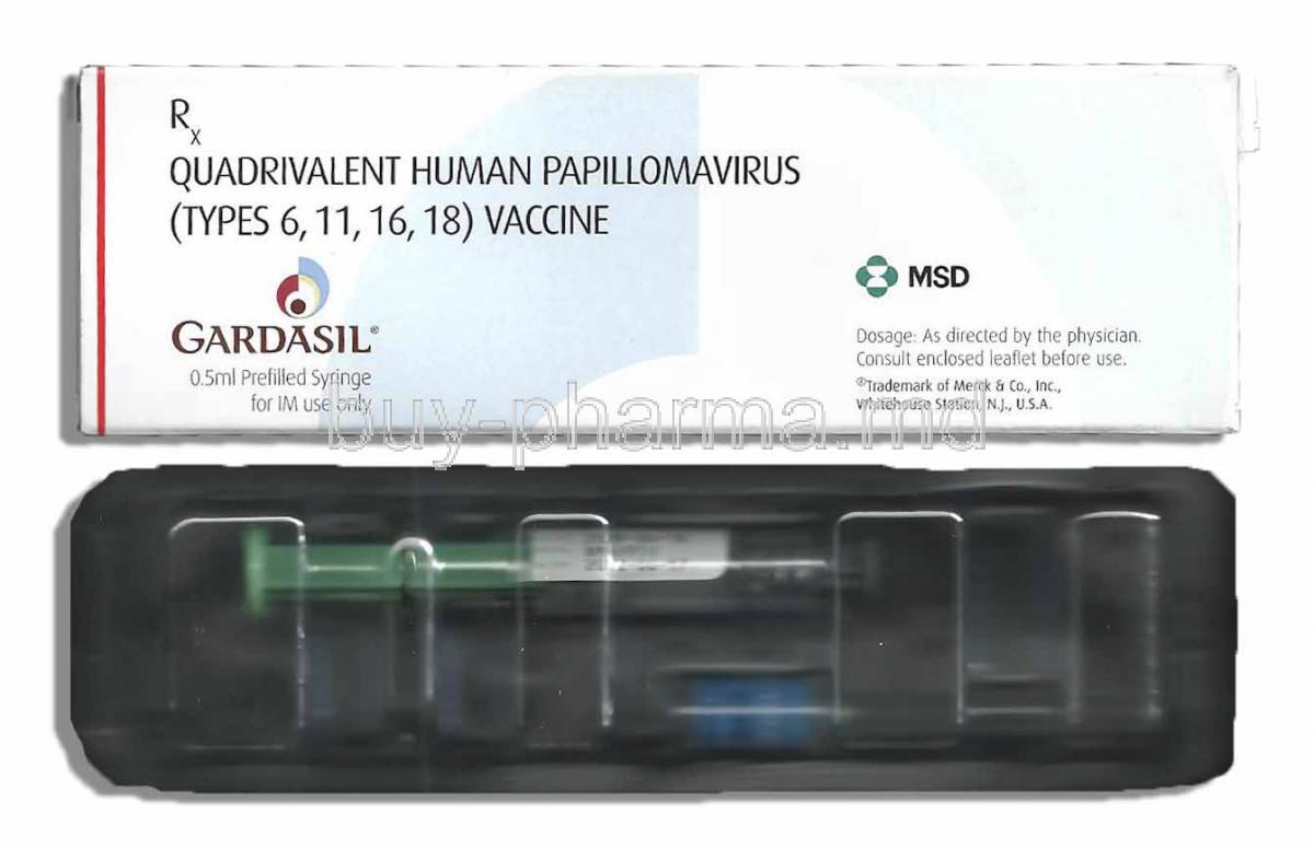 Gardasil, Quadrivalent human papillomavirus (types 6, 11, 16, 18) recombinant vaccine, 0.5ml Injection