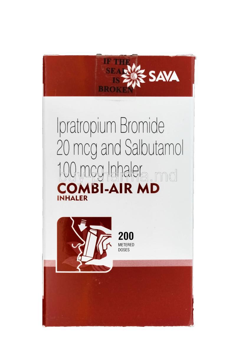 COMBI-AIR MD Inhaler, Generic Combivent Inhaler, Ipratropium Bromide 20mcg + Salbutamol 100mcg 200 MD Box