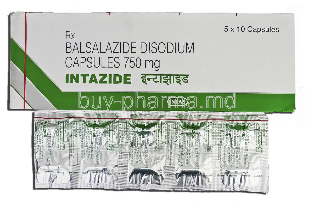 Intazide, Generic Colazal, Balsalazide Disodium, 750mg, Capsule