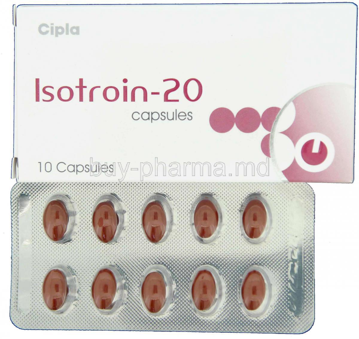Isotroin, Generic  Aaccutane,   Isotretinoin 20 Mg  Capsule (Cipla)