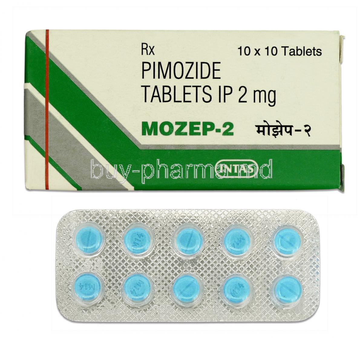 Mozep, Generic Orap, Pimozide, 2 mg, Strip and Box