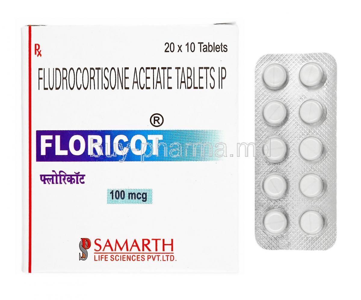Floricot, Fludrocortisone  box and tablets