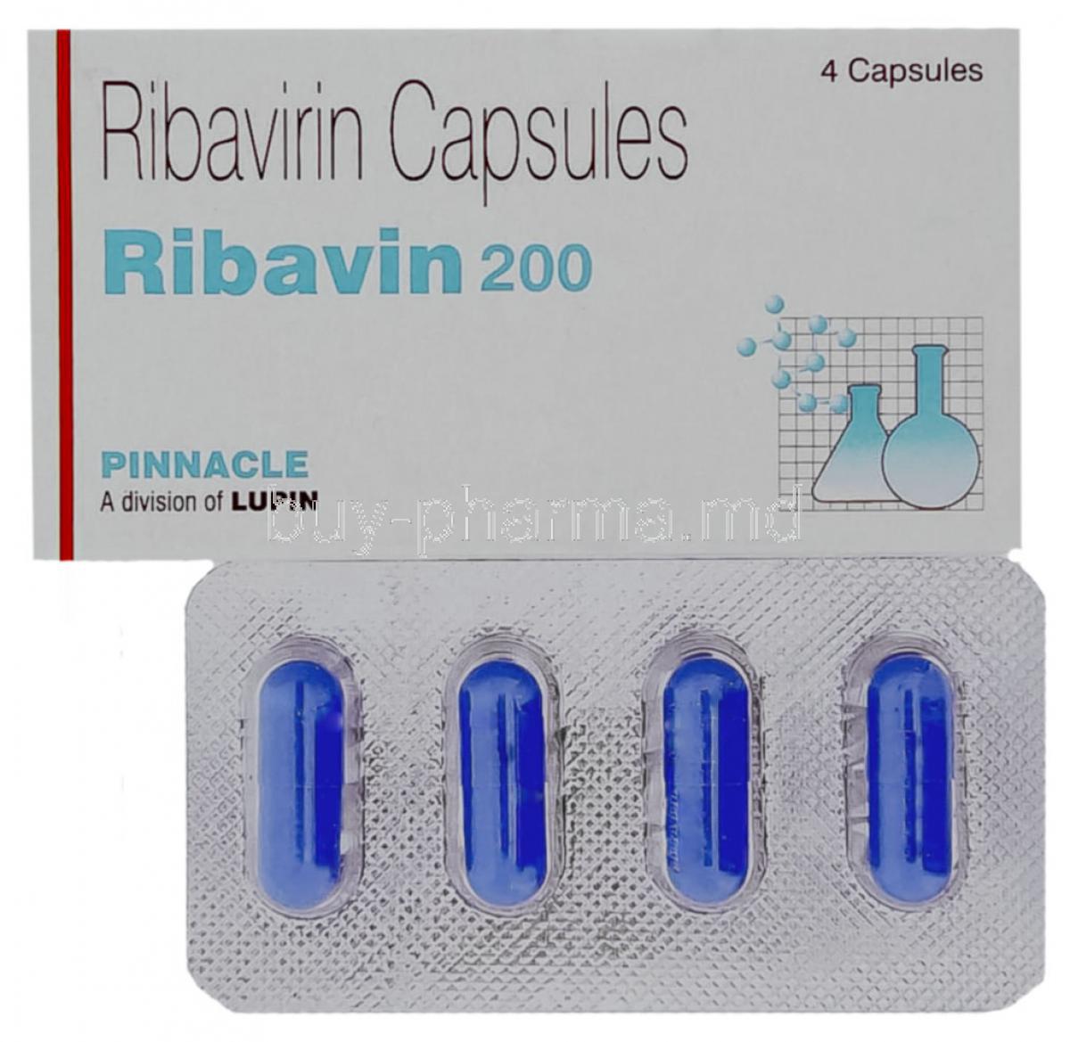 Ribavin, Ribavirin 200 mg Capsule and box
