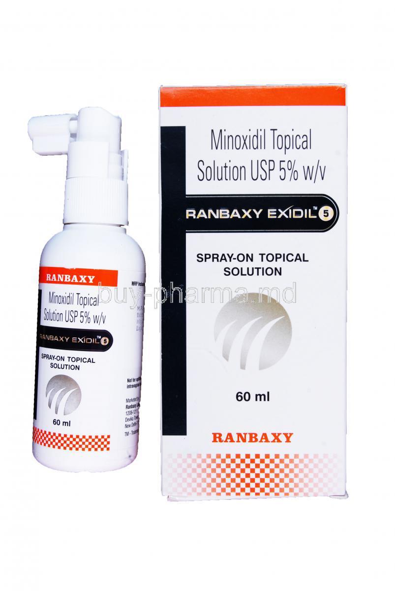 Ranbaxy Exidil 5, Generic Rogaine, Minoxidil Spray-On Topical Solution 5% 60ml