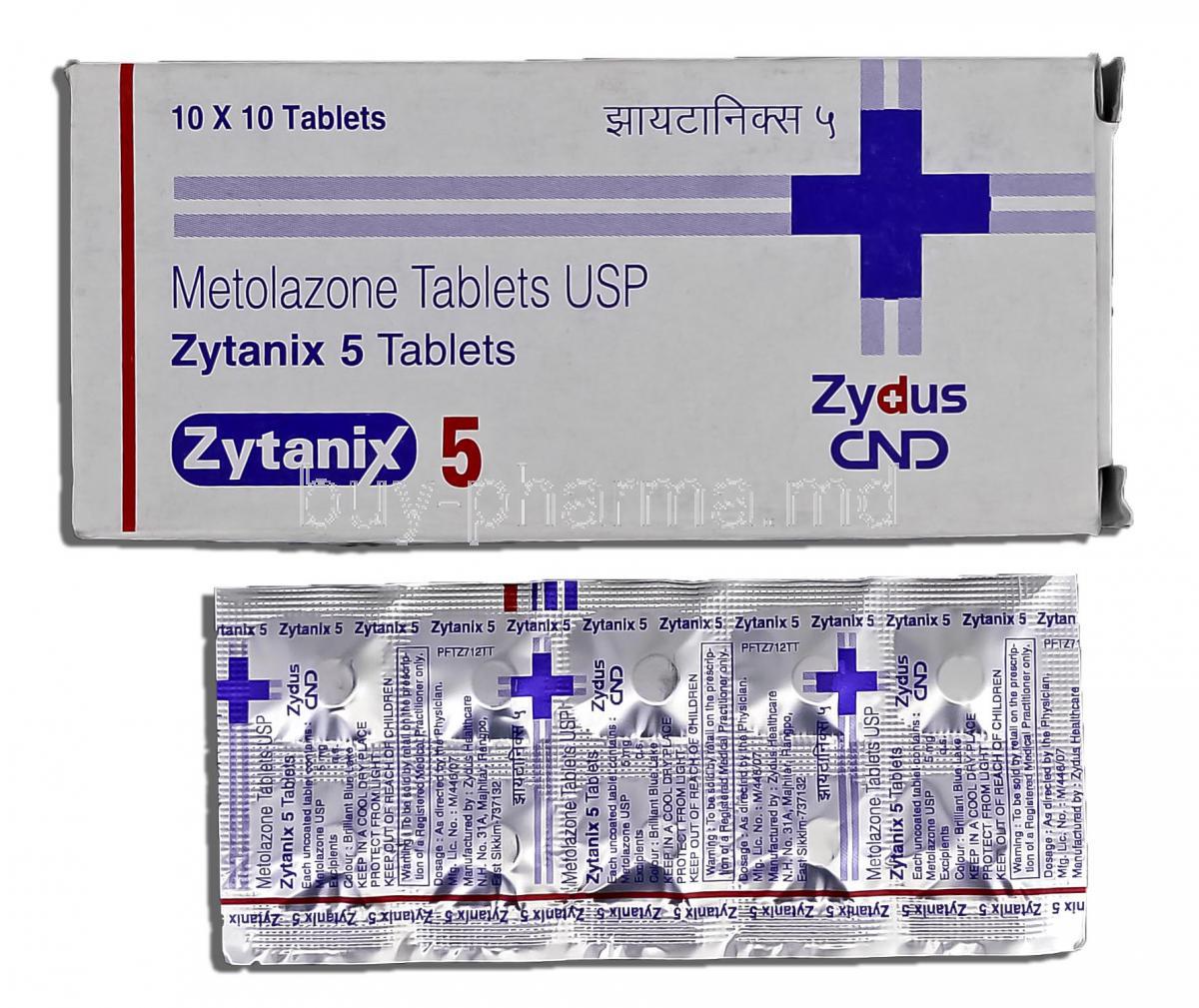 Zytanix, Generic Zaroxolyn, Generic Mykrox, Metolazone, 5mg, Tablet