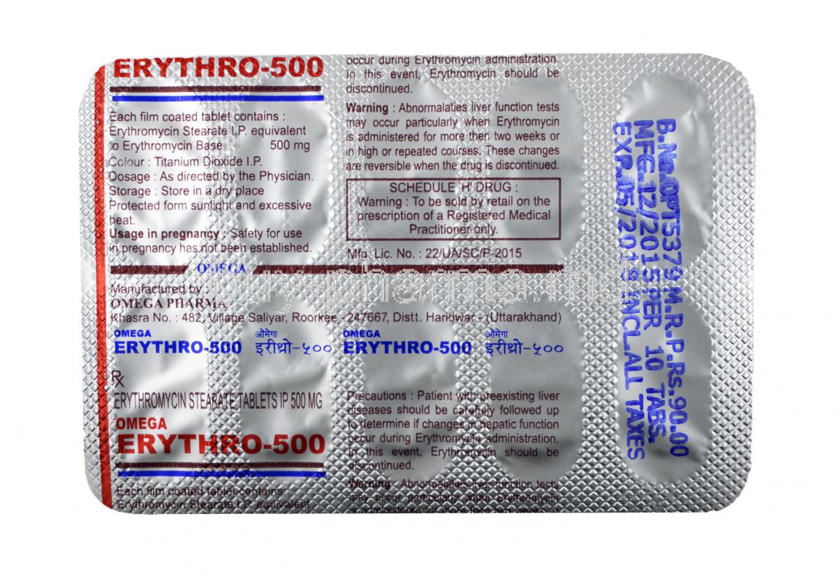 Erythro, Erythromycin tablets back