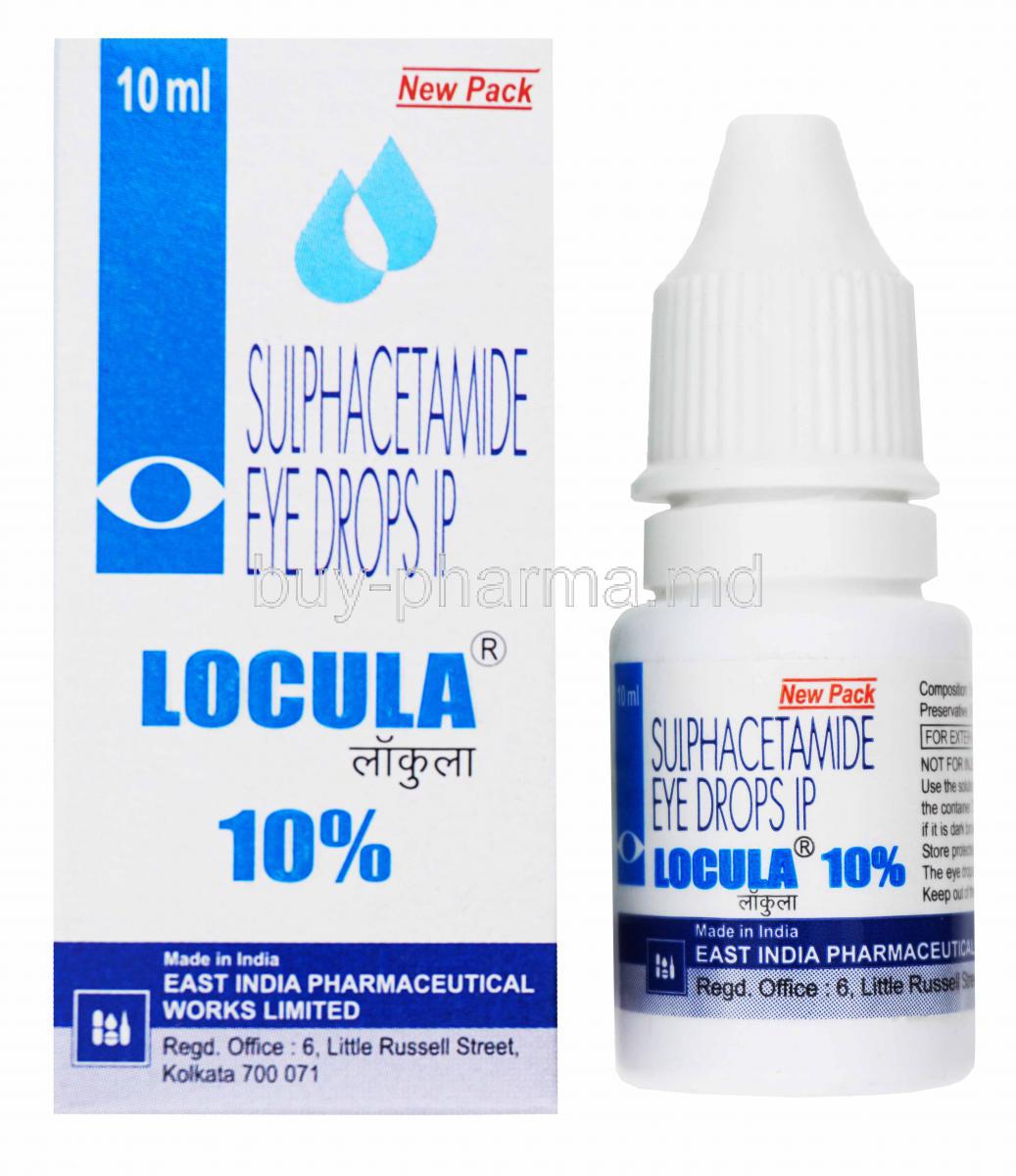 Sulfacetamide Sodium Eye Drop 10ml 10%, box and bottle front presentation with information