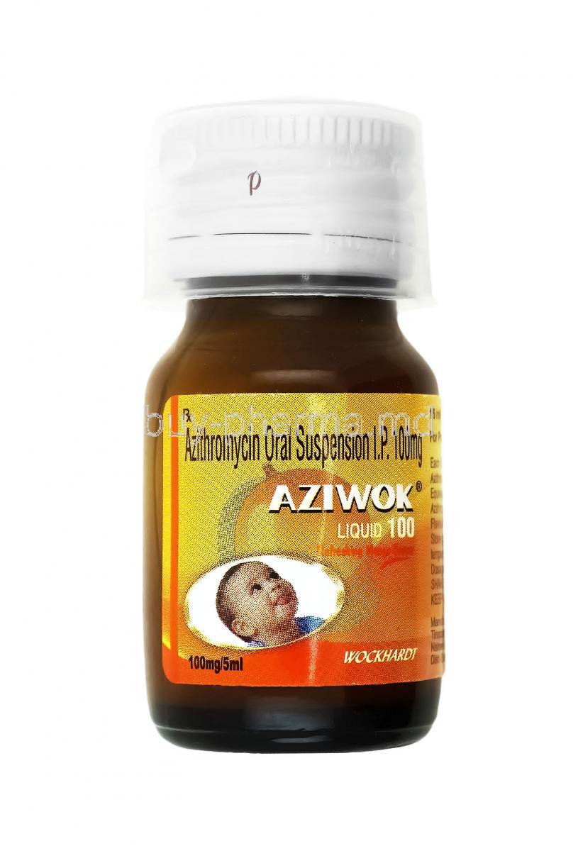Aziwok Suspension, Azithromycin 100mg bottle