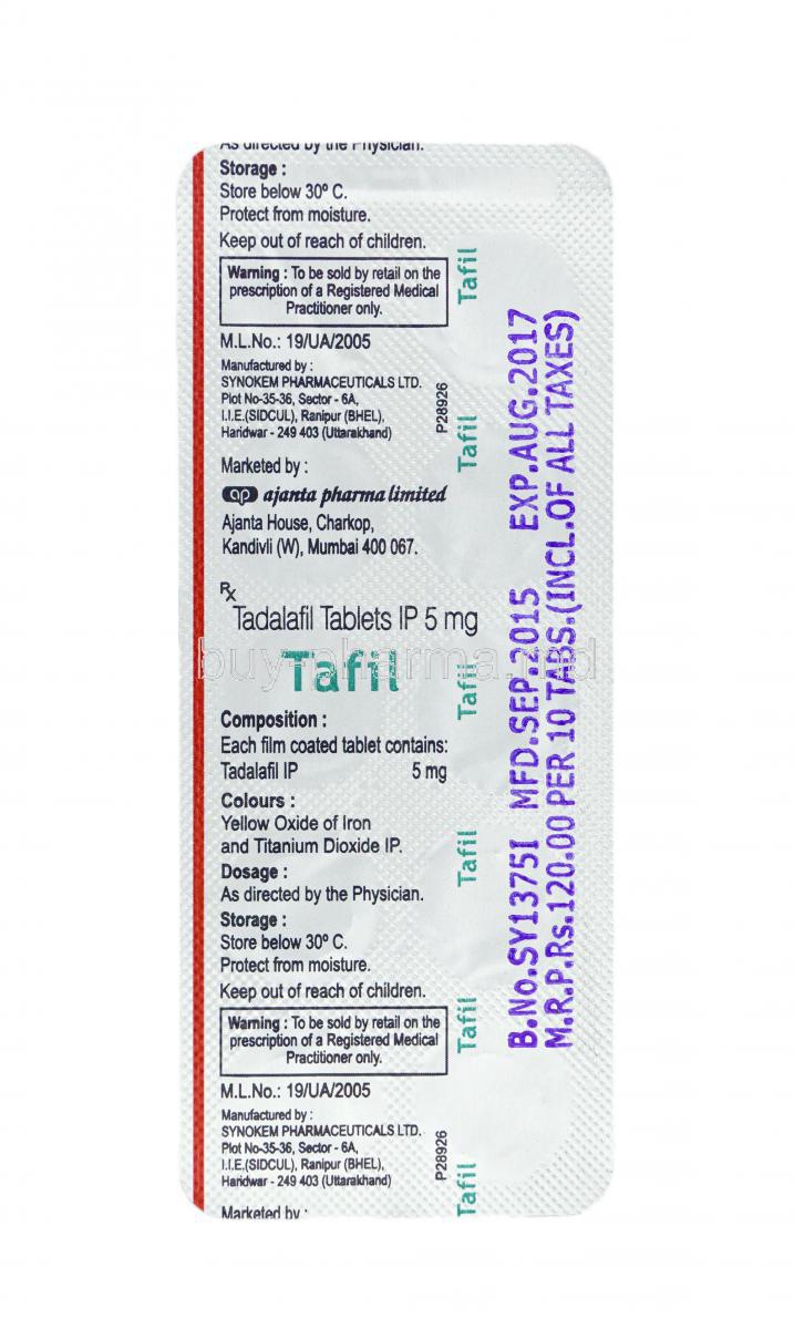 Tafil, Tadalafil tablets back